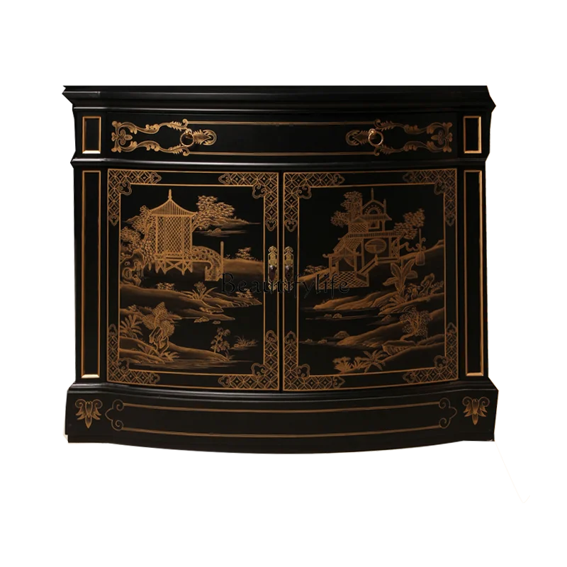 

New Chinese hand-painted gold-painted entrance cabinet custom living room cabinet locker