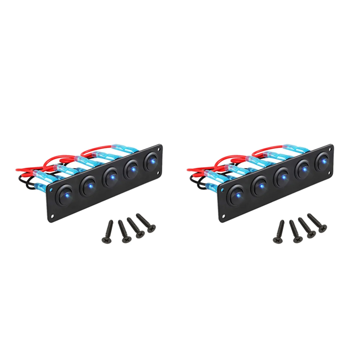 2X Rocker Switch Panel with 5 On-Off Pre-Wired Toggle Switches for 12V 24V Car Vehicle Trailer Truck SUV Marine Boat