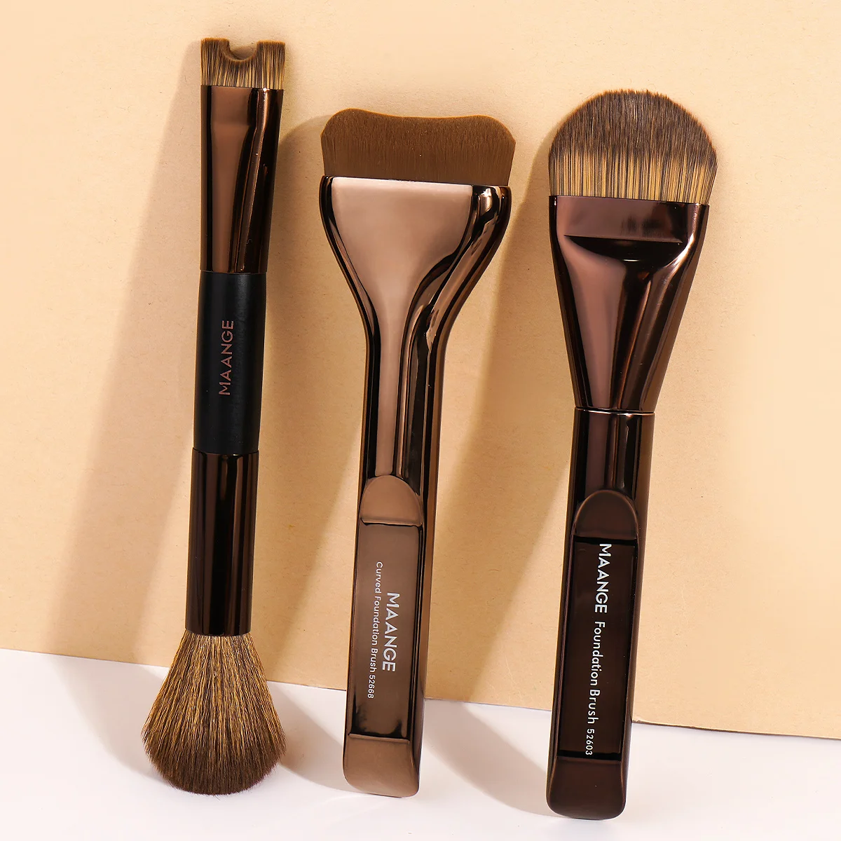 MAANGE 3 pièces pinceaux de maquillage pour fond de teint pinceaux pour masque supérieur Ultra mince pinceau en forme de U pour Contour du nez pour brosse d'ombre de nez à Double tête