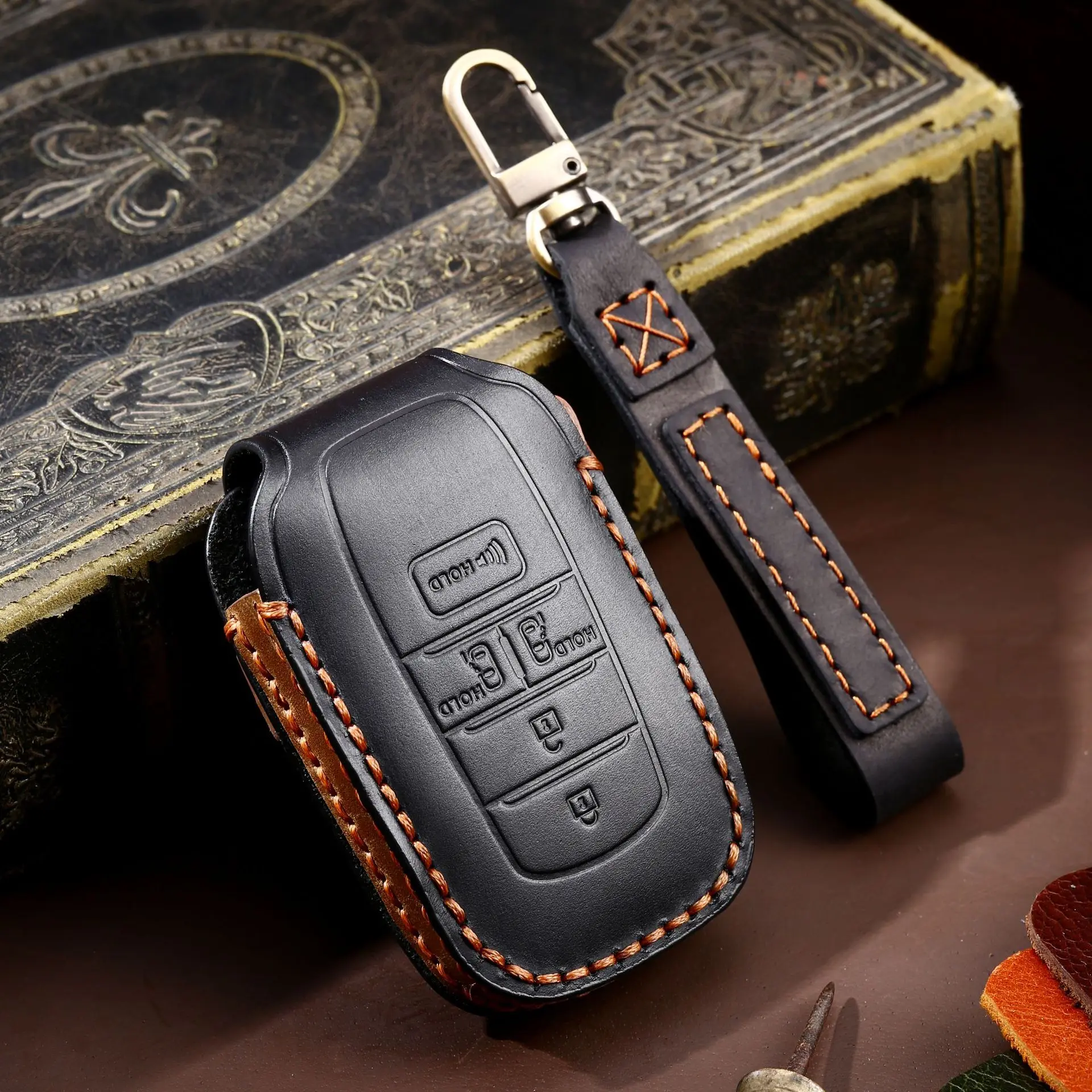 

Genuine Leather Key Case - For Toyota Sienna & Tundra, Premium Car Key Cover with High-Appearance Hanging Ornament