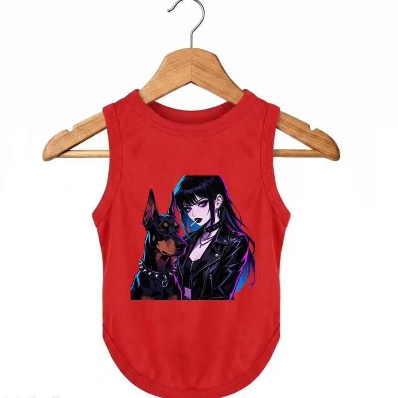 

Gothic Girl & Doberman Print Dog Vest Cool Pet Tank Top Polyester Summer Apparel