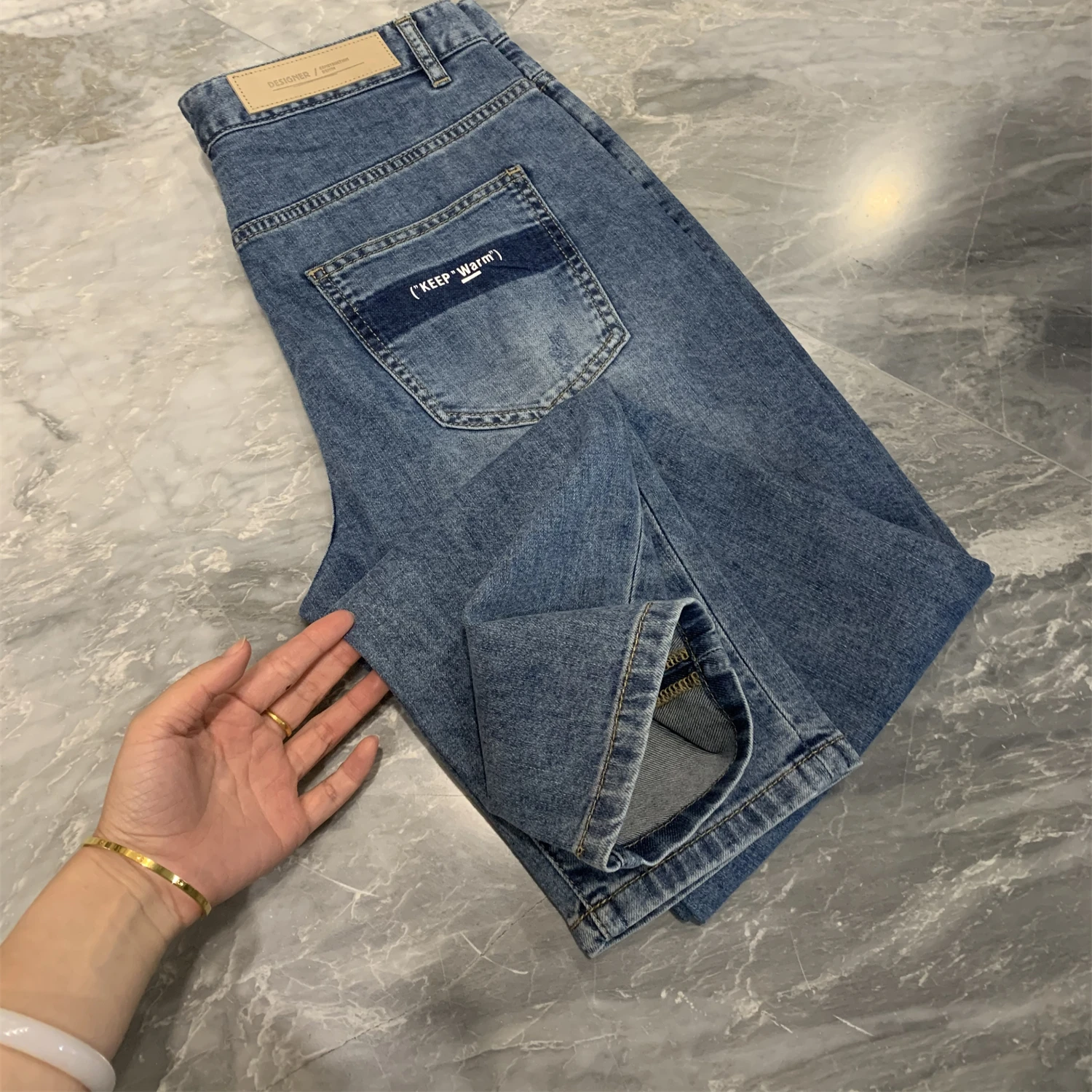 

Tanggicord Casual Straight Leg Men's Jeans Lightweight Summer Slim Fit Mixed Fiber Heavyweight Waed Denim Faion Urban Sle