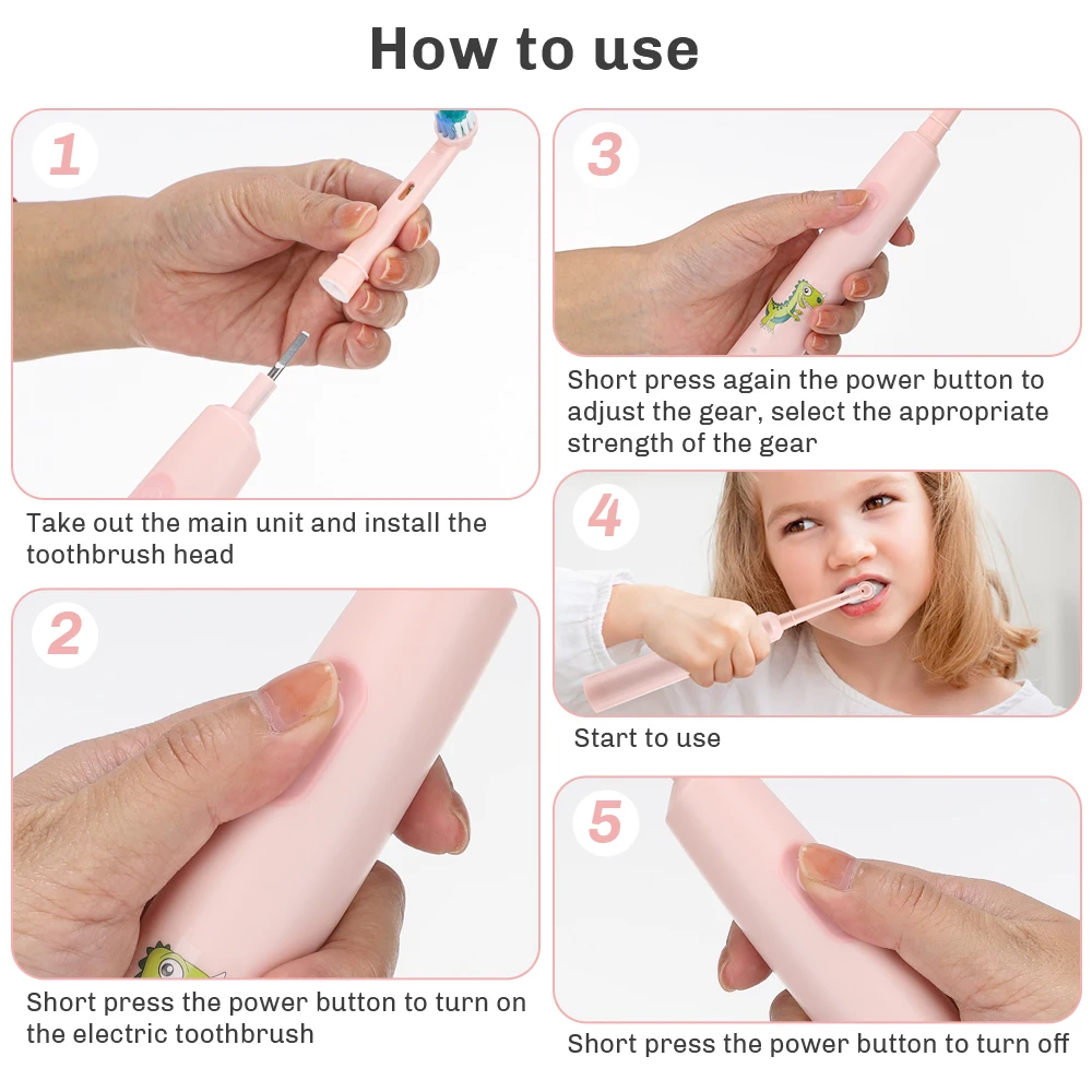 

Rotating Electric Toothbrush Children Teeth Cleaning With 4 Replacement Heads Kids 3 Cleaning Modes Cartoon Sonic Oral Cleaning