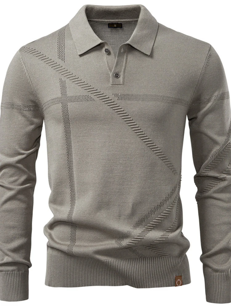 

Мужская вязаная рубашка для гольфа с длинным рукавом, вышитым воротником, повседневная, удобная, мягкая, из полиэфирного волокна, для прогулок и деловых встреч