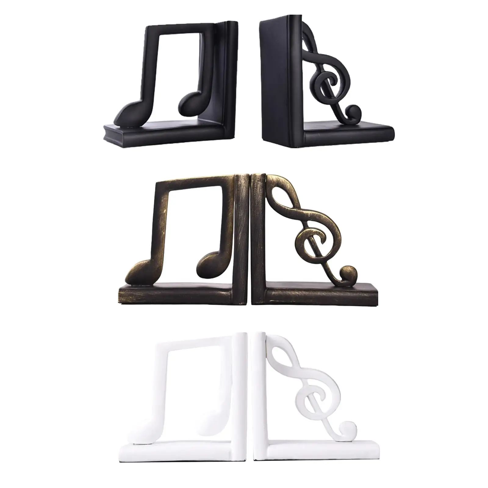 2Pcs Music Note Bookends Simple Style Multifunction Aesthetic Souvenir Book Stoppers Resin for Living Room Shelf Entryway Office