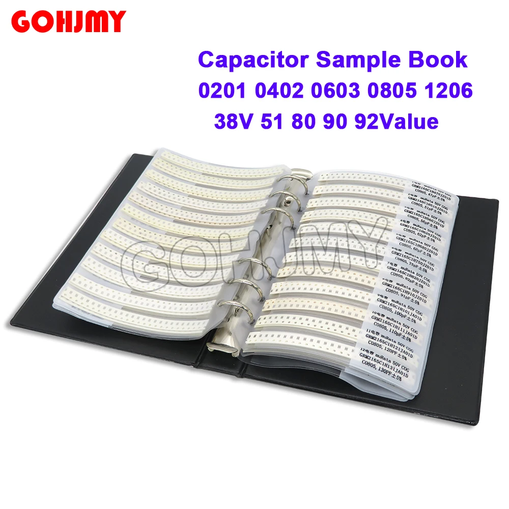 

950 шт. 2550 шт. 4500 шт. 0201 0402 0603 0805 1206 Книга образцов конденсаторов GOHJYM SMD Ассорти комплект 10 мкФ 1 нф 100 пф 10 нф
