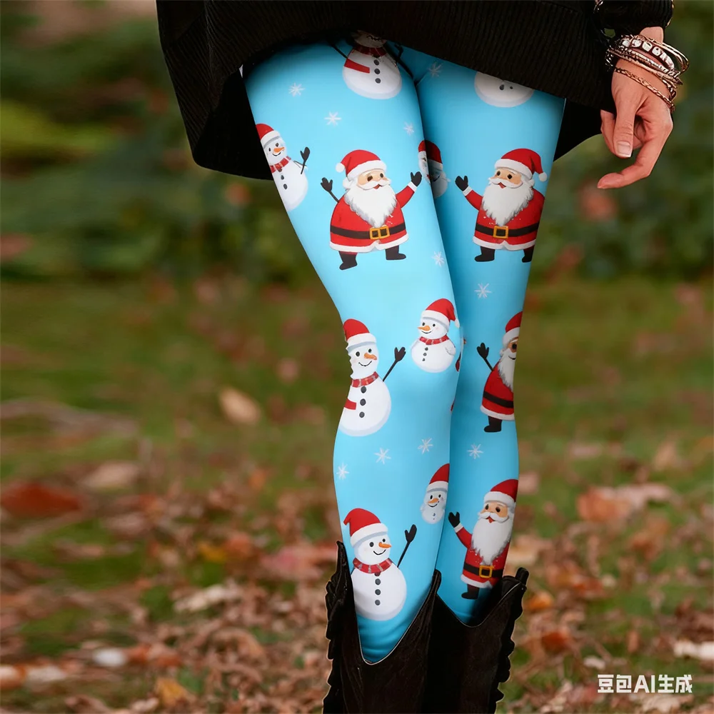 عيد الميلاد المرأة طماق السنة الجديدة نمط طباعة اليوغا السراويل السيدات عالية الخصر بانت مرونة السراويل المريحة الملابس النسائية