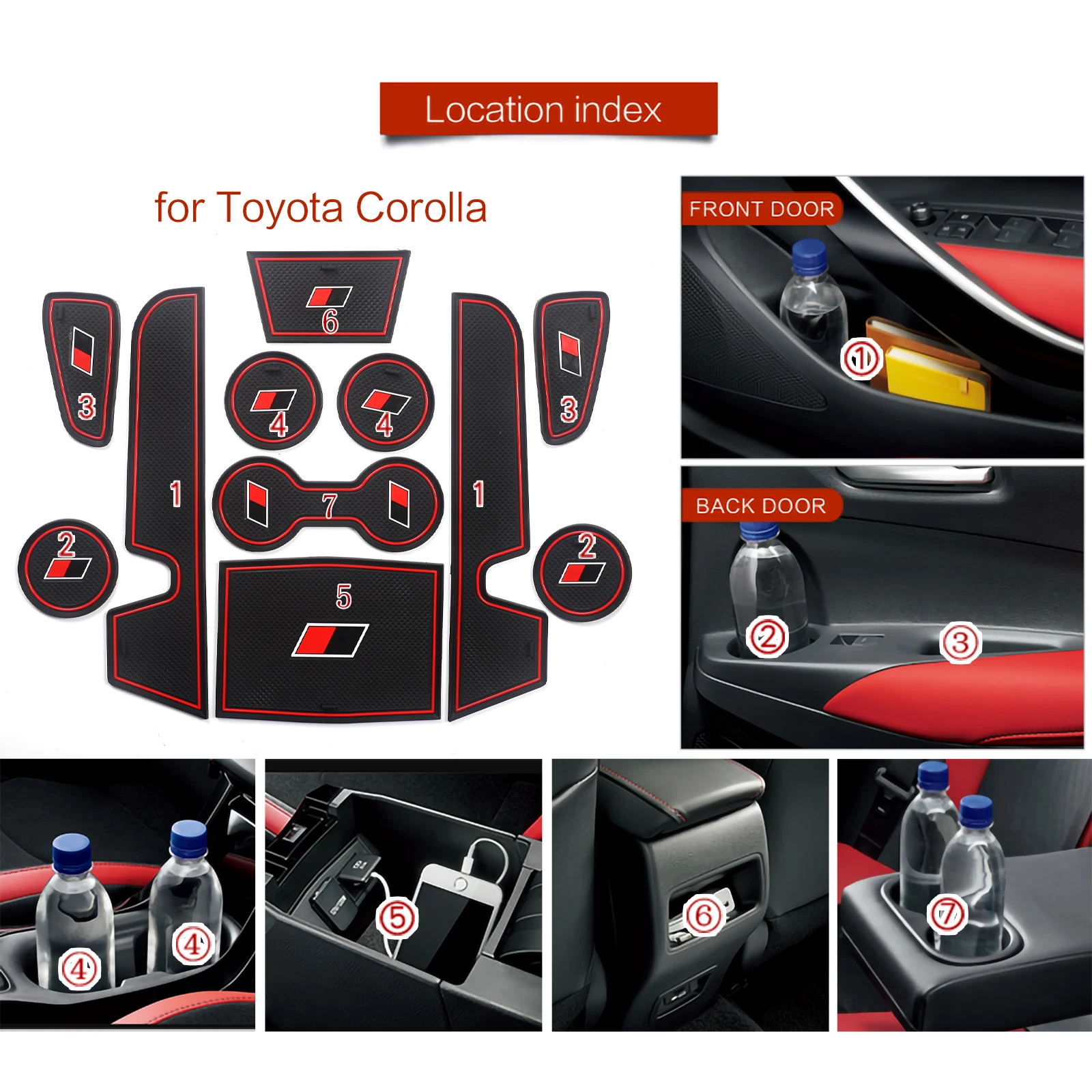 ZUNDUO Gate Slot Cup Mat for Toyota Corolla 2019 - 2022 GR Anti-Slip Door Groove Pad Interior Accessories Coasters Non-Slip Mats