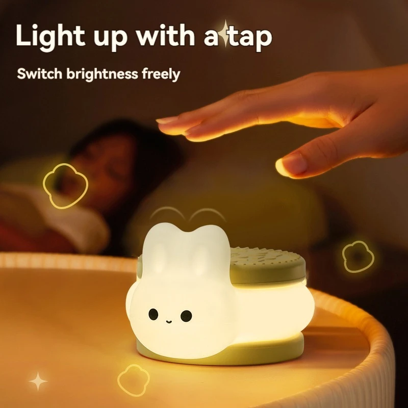 USB Rechargeable Timer Switch LED Night Light Cute Biscuit Rabbit Lamp For Kids Bedroom Dimming Table Pat Lamps Birthday Gift