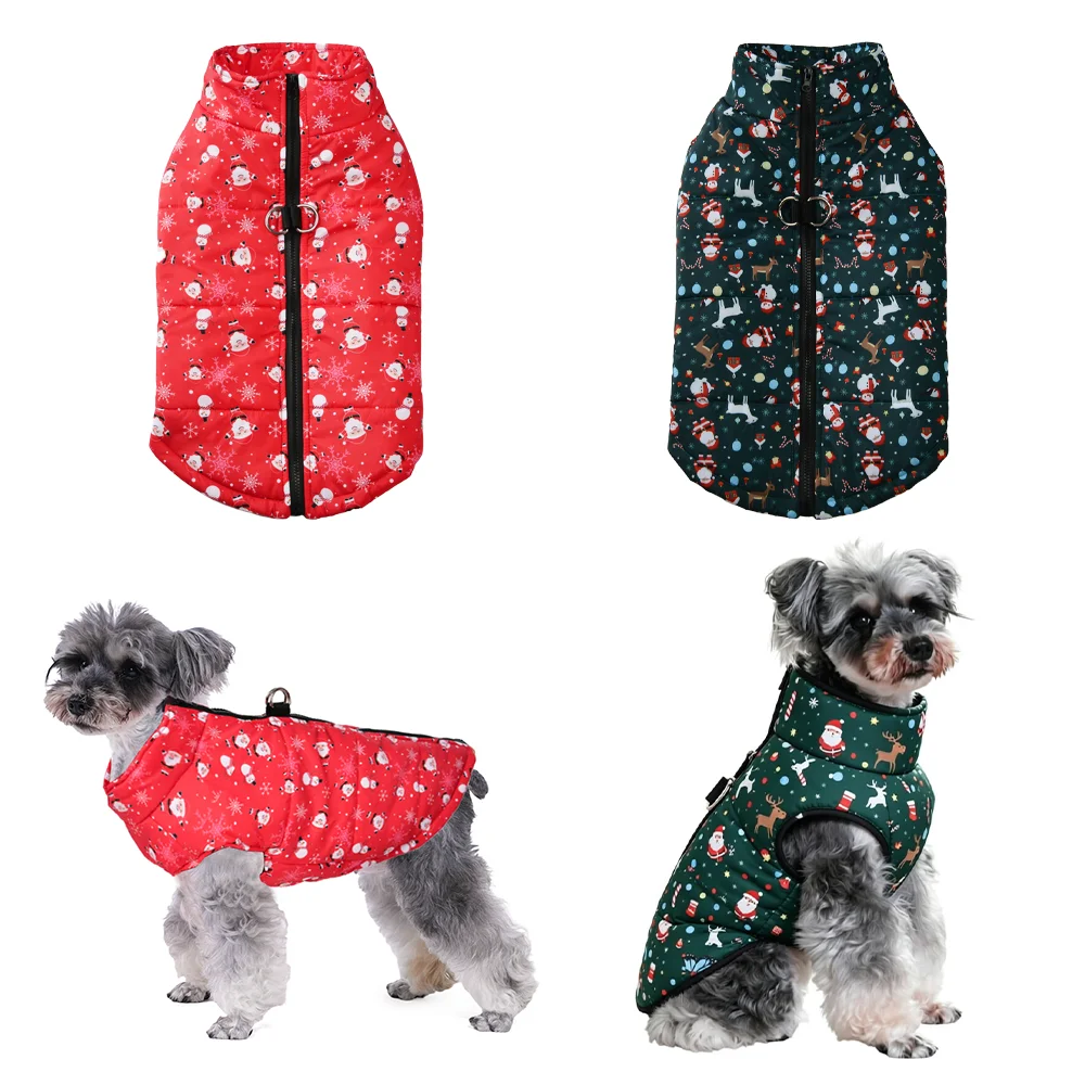 Weihnachtsbedruckte Hundekleidung für kleine und mittelgroße Hunde und Katzen, Herbst-Winter-Welpenjacke, Mantel für Französische Bulldogge, Chihuahua, Mops, Haustierkostüme