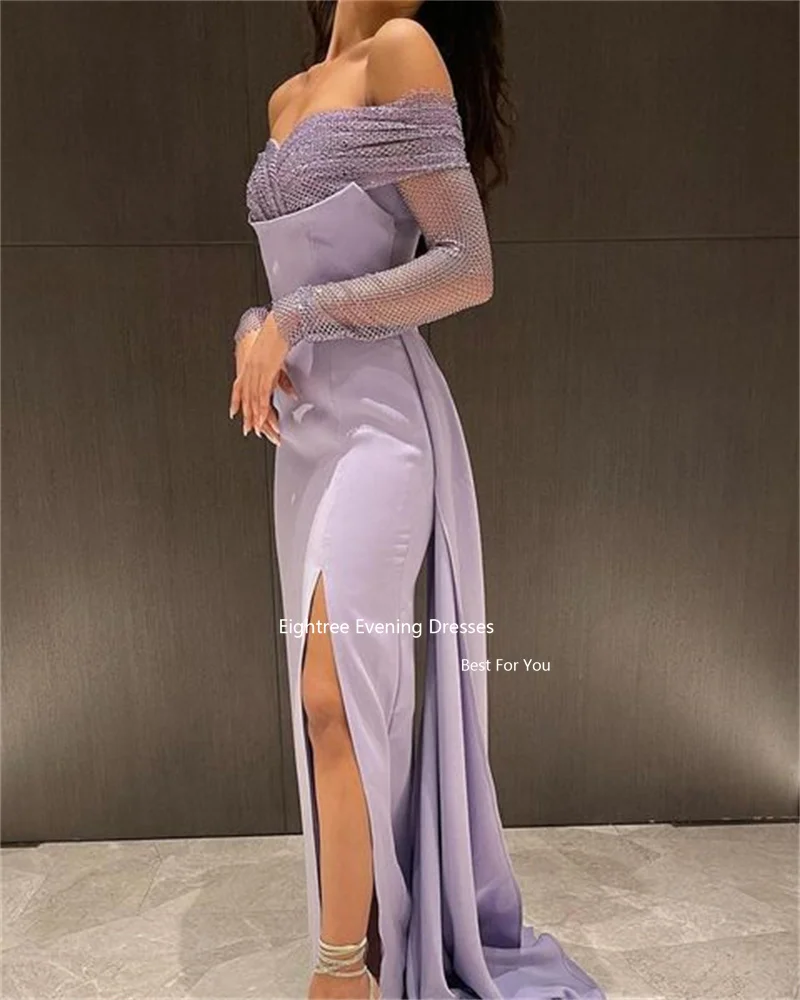 Eightree-roxo Off-Shoulder Mermaid Prom Dress, fenda alta, vestido sem costas, vestido elegante, Vestidos Ocasião Formal, 2023