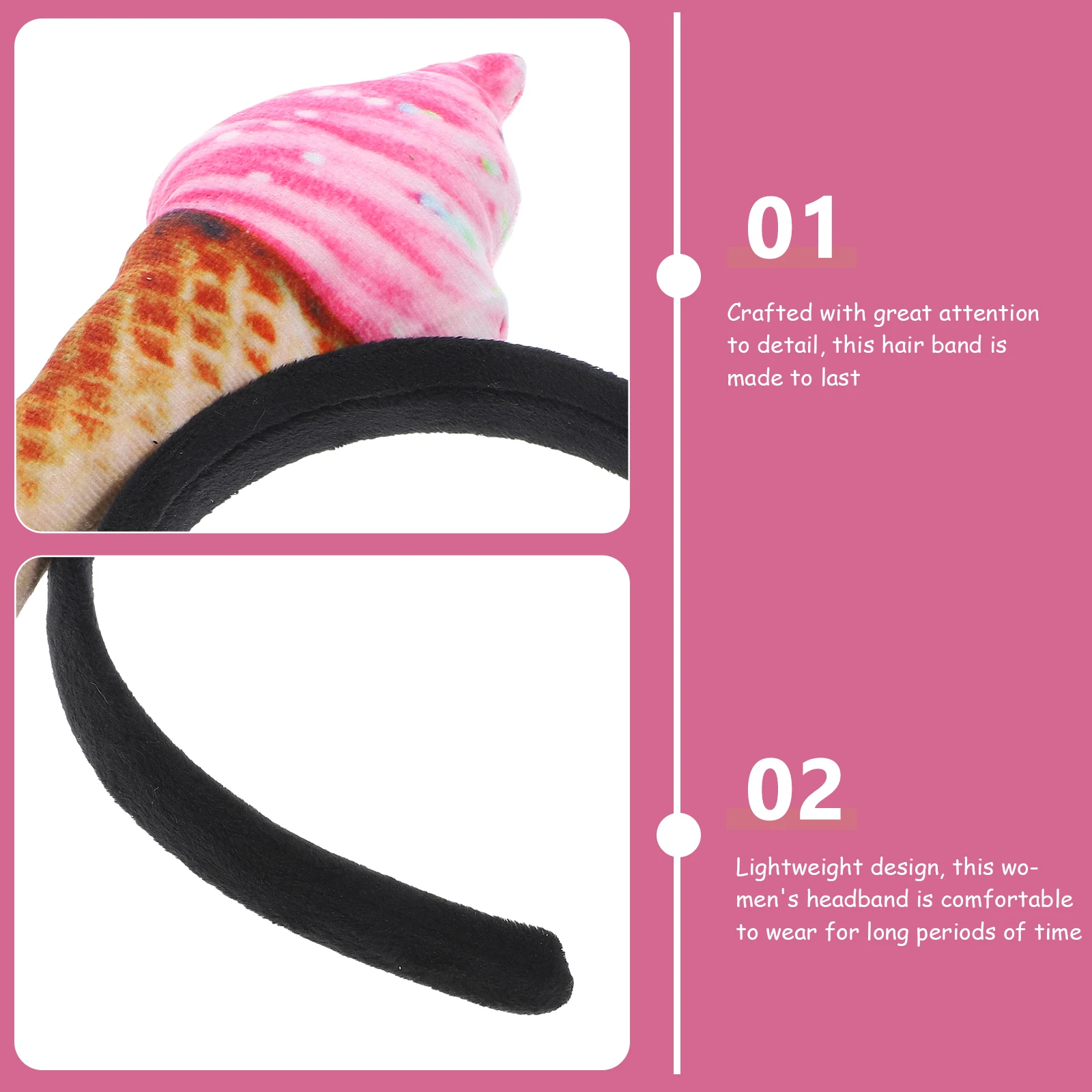 

Ice Cream Headband Pink FG051603 Women Hair Bands Spa Sequin Birthday Kids Lightweight Stylish Hair Accessories Beach Party