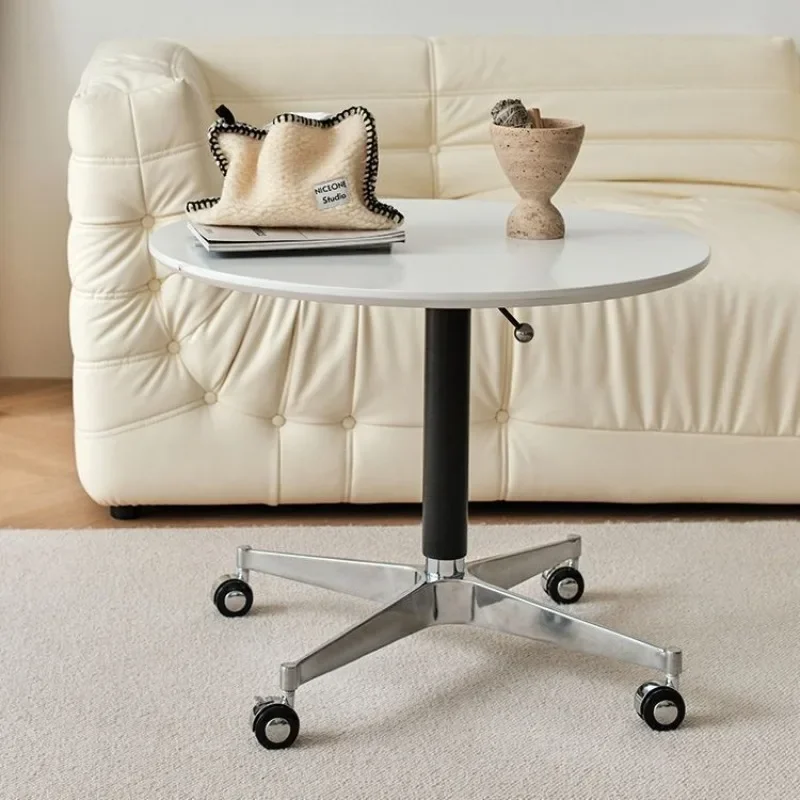 Retro removable round small dining table with wheels, household sofa edge few lifts, simple small coffee table small table