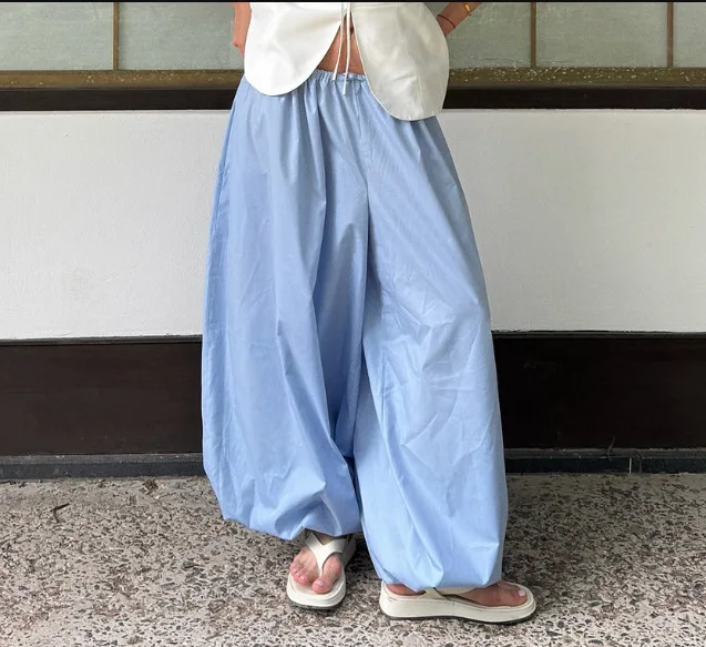 Cotton High Quality Women Casual High Waist Bloomers Long Pants Fashion Big Wide Leg Pants Women Clothes Trousers