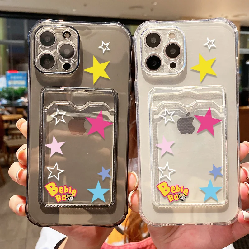 Korean Cute Y2k Star Card Holder Put Photo Phone Case For iPhone 11 Case iPhone 14 13 12 15 Pro Max XR XS X 7 8 Plus SE 2 Cover