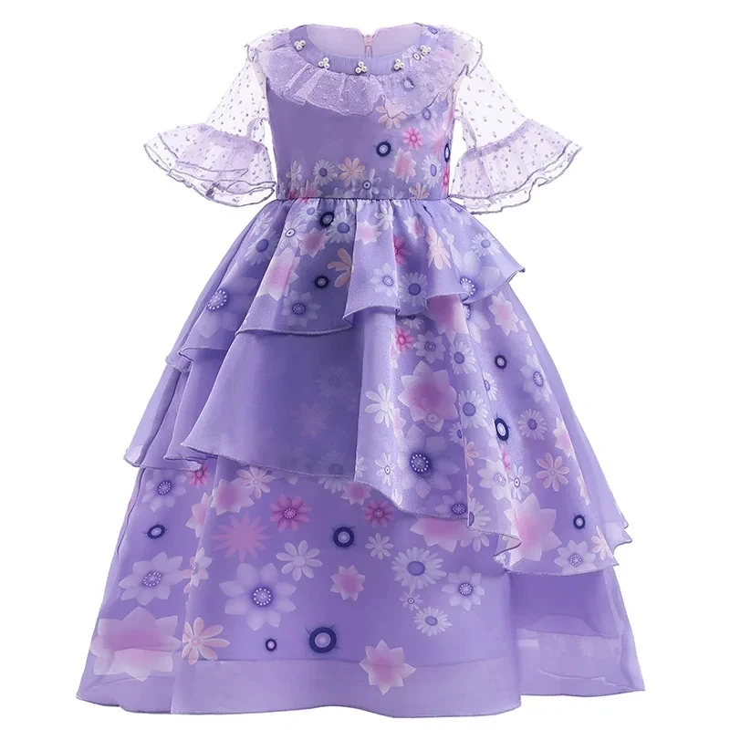 Kids Isabella Princess Purple Fancy Ruffles Birthday Party Dress Up Gown For Girls Halloween Carnival Cosplay Encanto Costumes