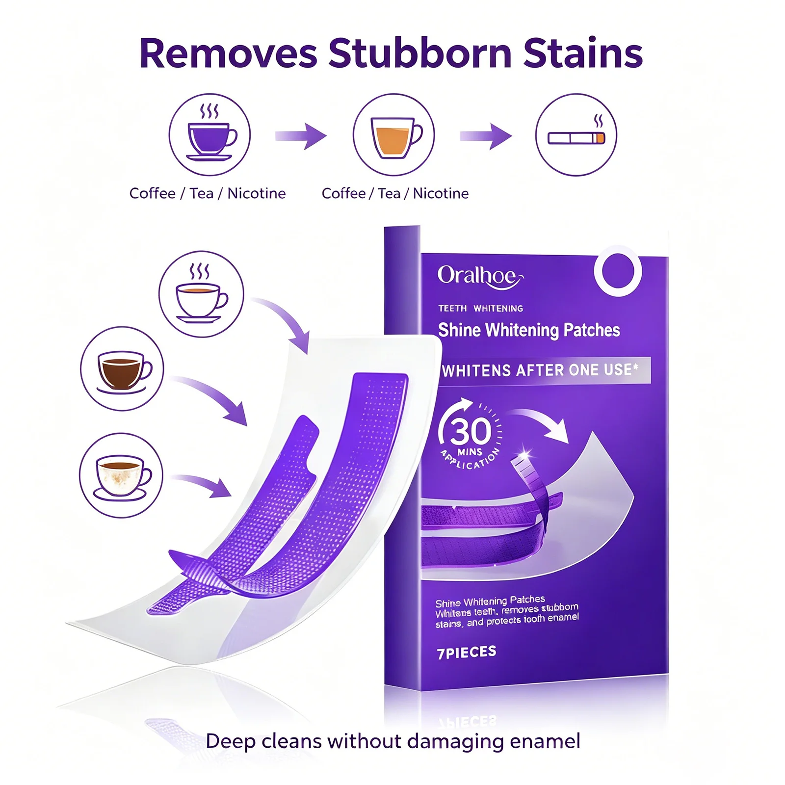Purple Teeth Whitening Patches 30Min Fast-Acting Removes Coffee Tea Stains,One-Use Visible Whitening Home Teeth Bleaching Strips