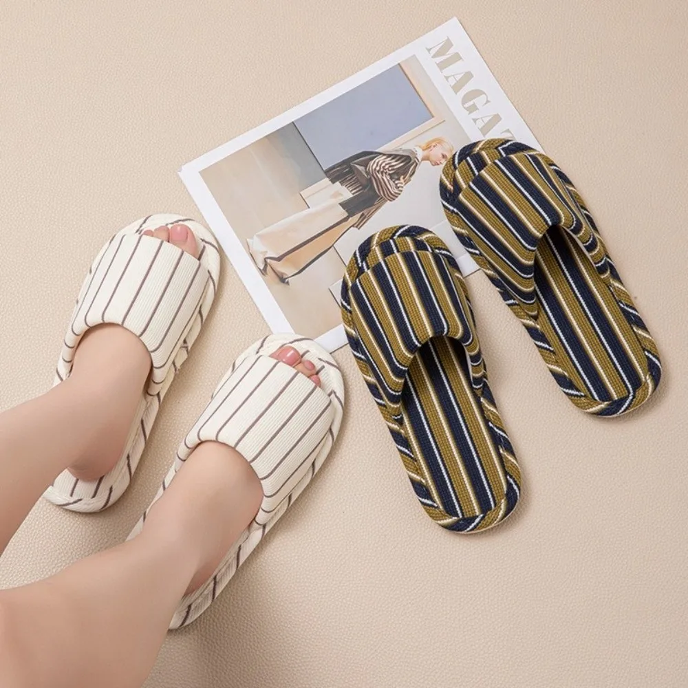 1 Pair Durable Non Slip Indoor Slippers Soft Sole Linen Like House Slides Cushioned Quiet Home Floor Shoes Home Use