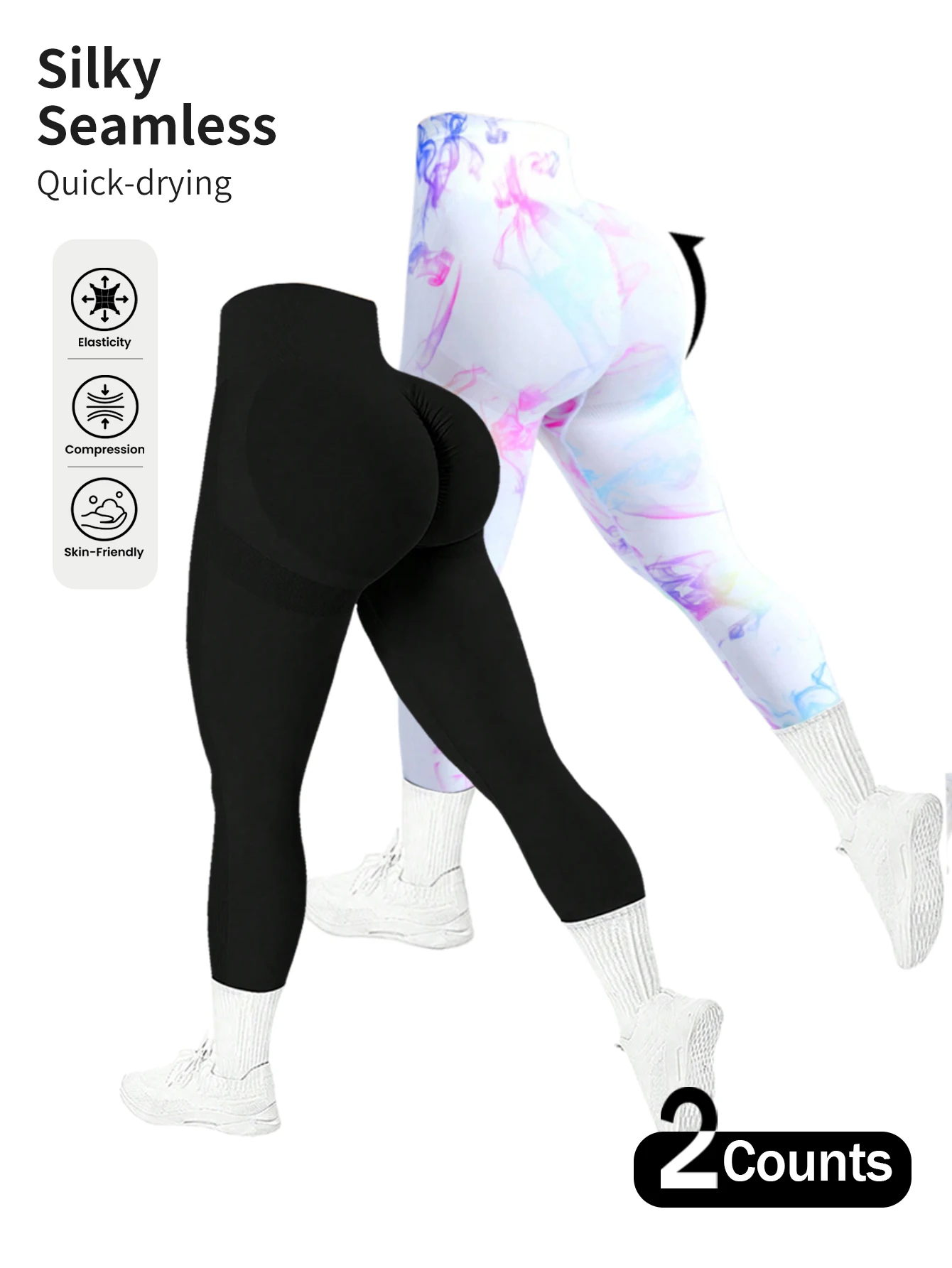 

2 шт. бесшовные высокоэластичные женские спортивные леггинсы, женские леггинсы с застежкой на животе