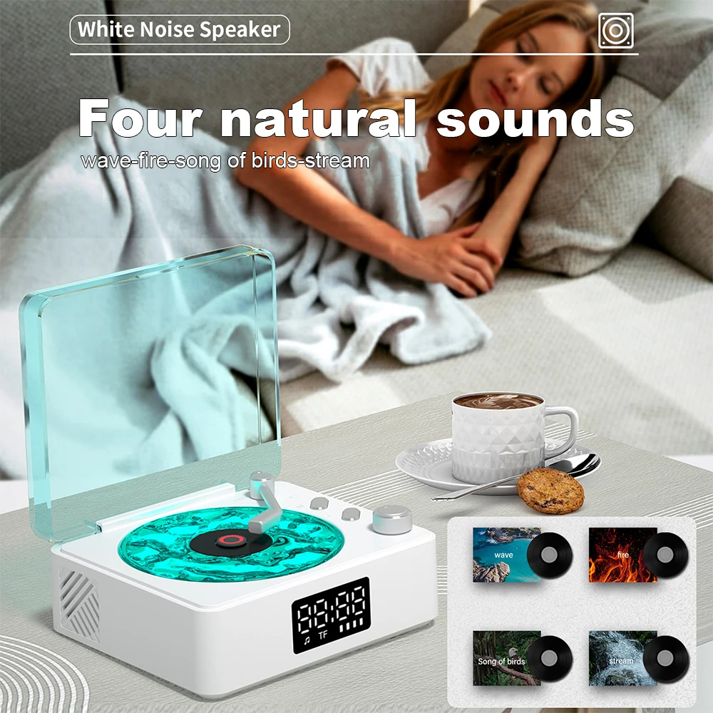 Retro Sleep Aid Speaker Wave Bluetooth Speaker 4 White Noise Wireless Stereo Subwoofer Record Player with Night Light For Home