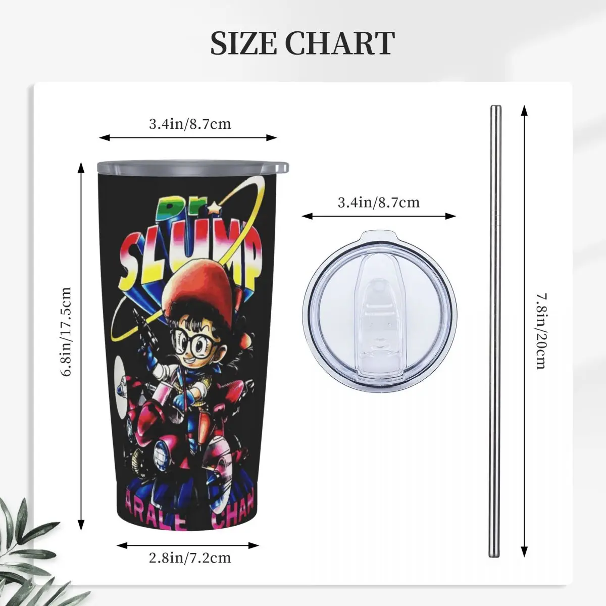 Arale Dr.Slump Stainless Steel Tumbler Vacuum Insulated Mug Thermal Cold Cup Straws With Lid 20oz