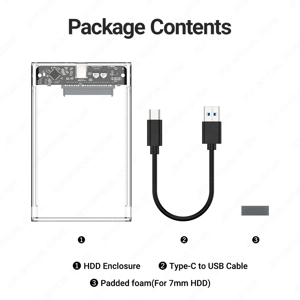 JEYI 2,5-Zoll-externes Festplattengehäuse mit USB 3.1 UASP+TRIM Dual-Beschleunigungsprotokoll SATA HDD, verwendet im PC, Laptop.