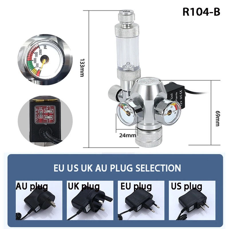 ZRDR diy Aquarium CO2 Regulator Electromagnetic Valve Bubble Counter CO2 Control System Fish Tank CO2 Pressure Reducing Valve