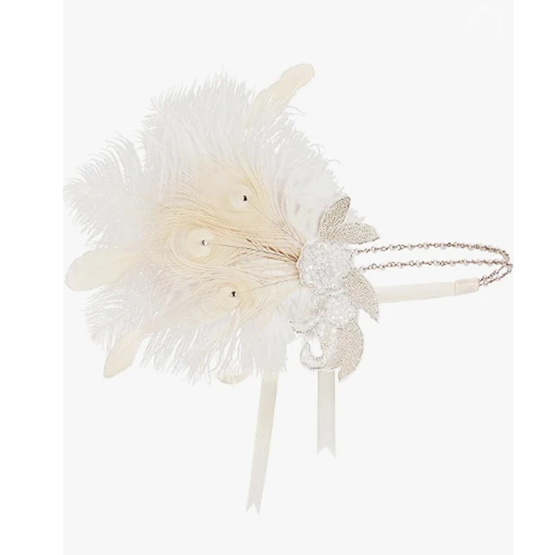 Art Deco 1920s 플래퍼 헤드피스 포효하는 20s 그레이트 개츠비 깃털 머리띠, 1920s 플래퍼 개츠비 액세서리