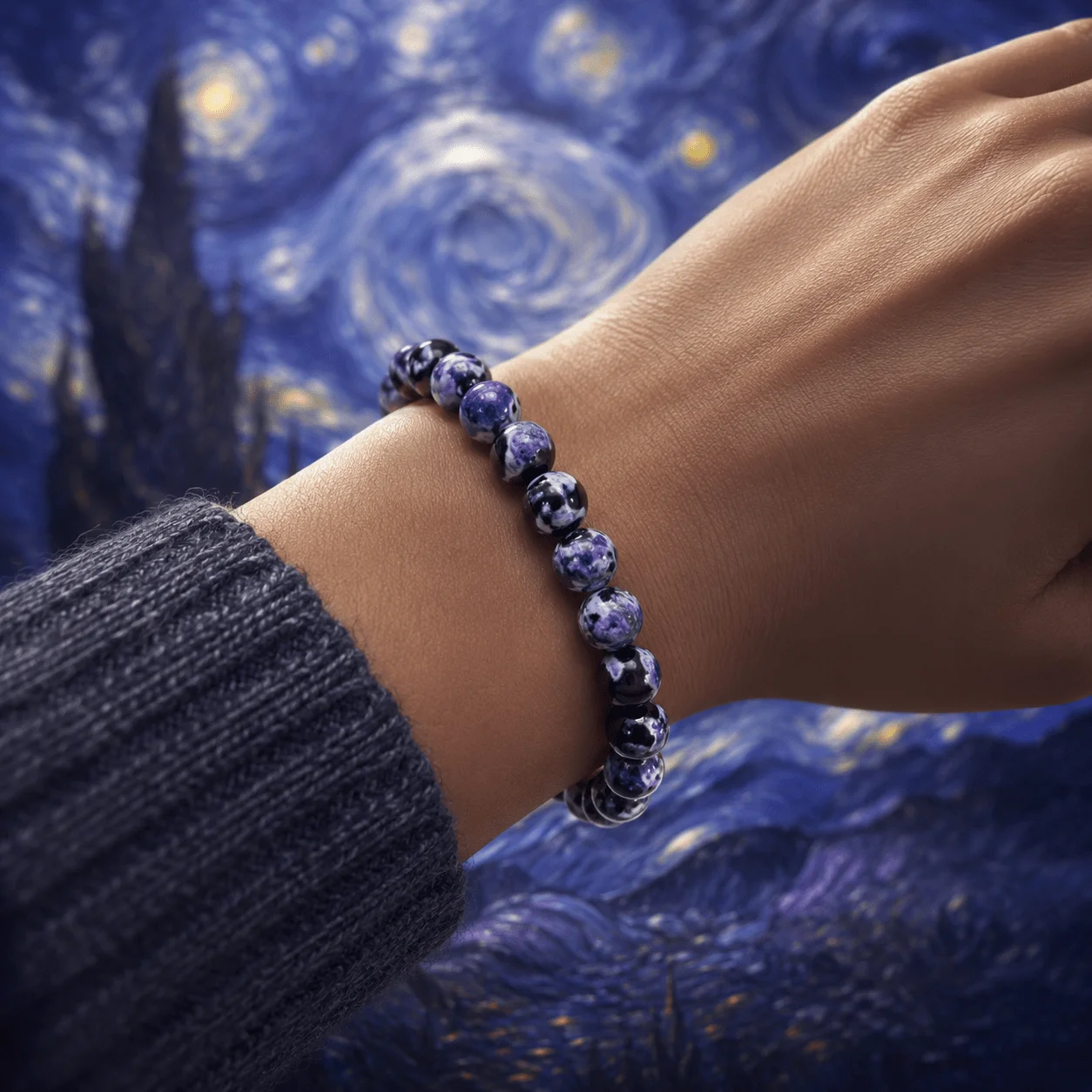Lila Steinmuster-Perlenarmband; Inspiriert von Ölgemälden, mit abstraktem Kunststil – geeignet für den Alltag. – Detail 2