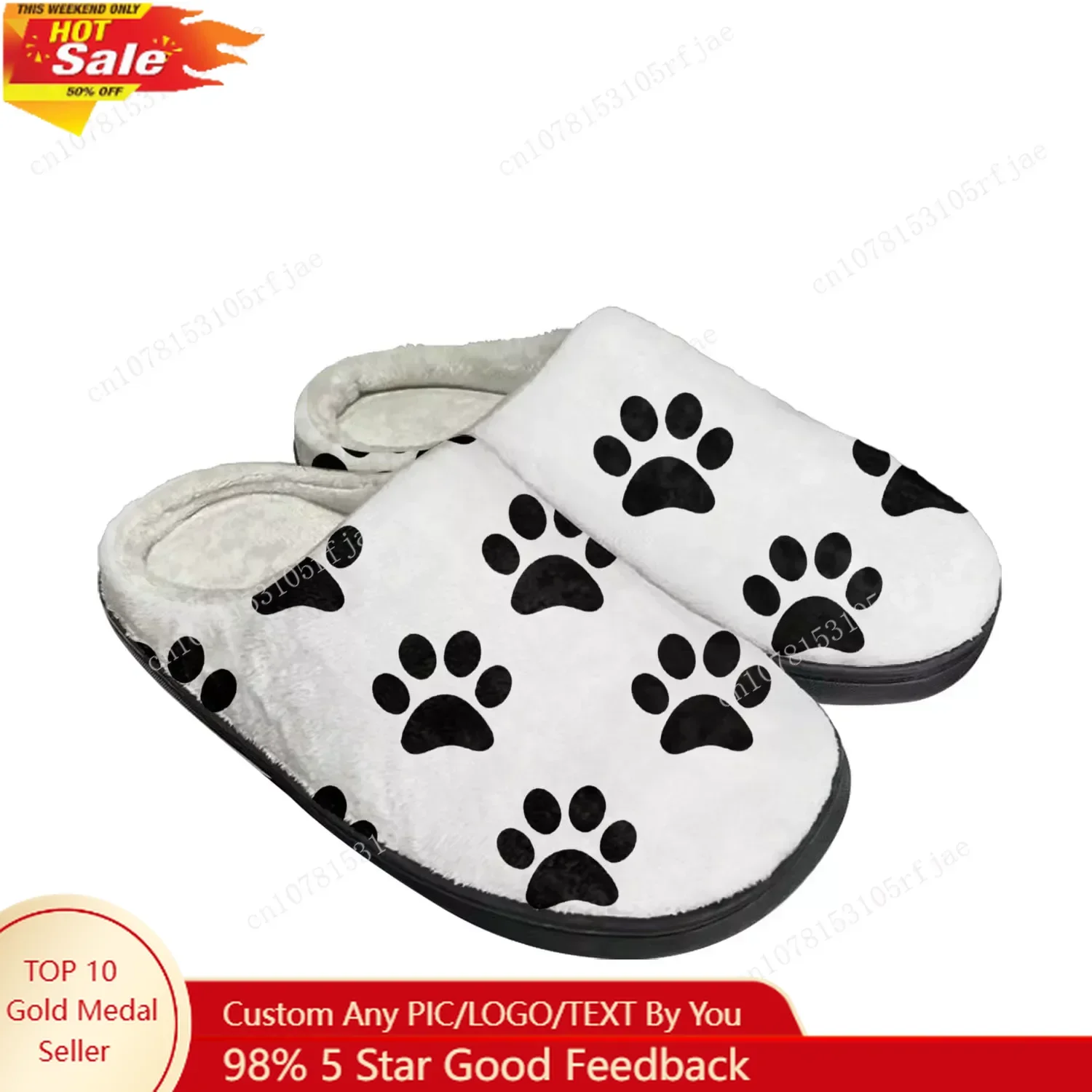 

Dog Paw Print Pet Dog Home Cotton Custom Slippers Mens Womens Sandals Plush Bedroom Casual Keep Warm Shoe Thermal Slipper Black