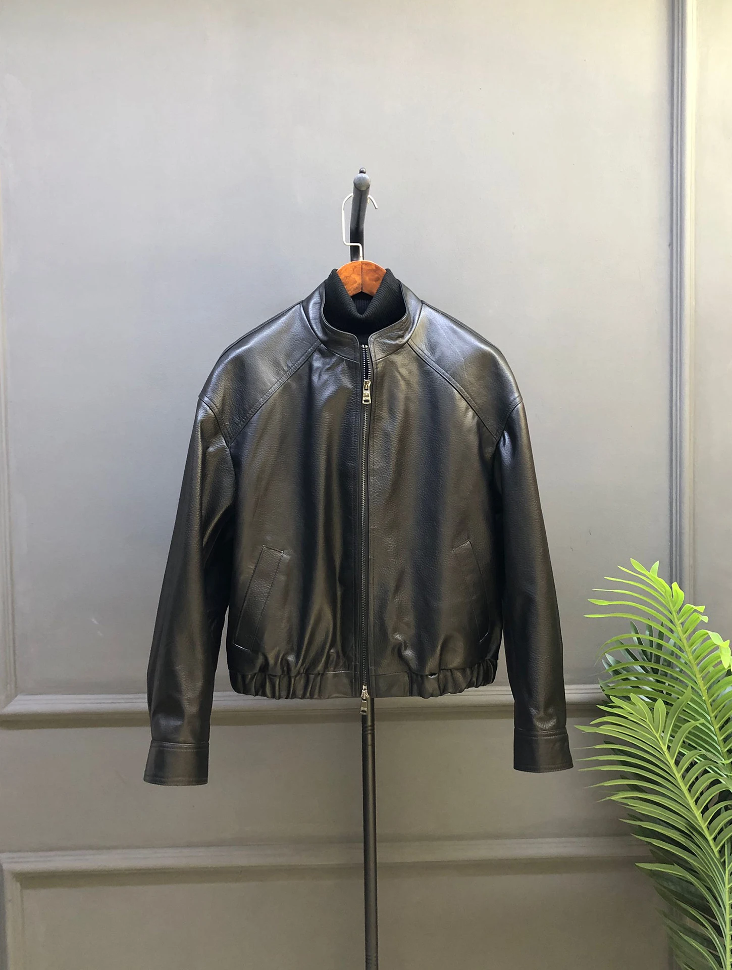 

Real Leather ort Jaet Women Casual Sle eepskin Zipper Stand Collar Bubble Leather Coat Versatile Leisure Match