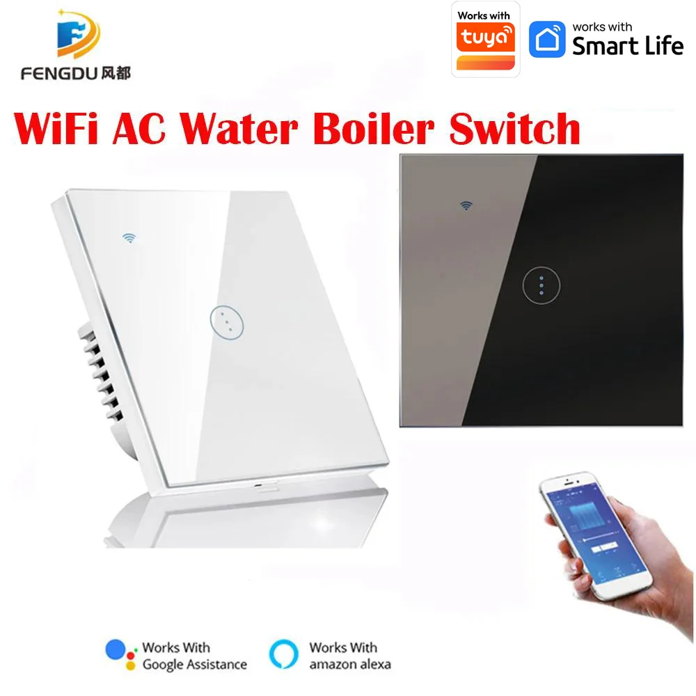 

40A EU Standard Works Tuya Smart Life WiFi Smart Water Heater Switch Boiler Switch Panel Voice Control For Work Google Home