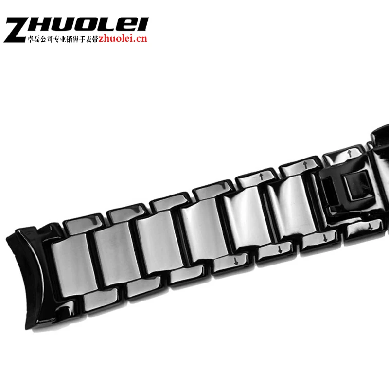 for AR1452 AR1451 Ceramic watchband and case 22mm 24mm High Quality Black men Ceramic Strap Bracelet steel black Deployment band