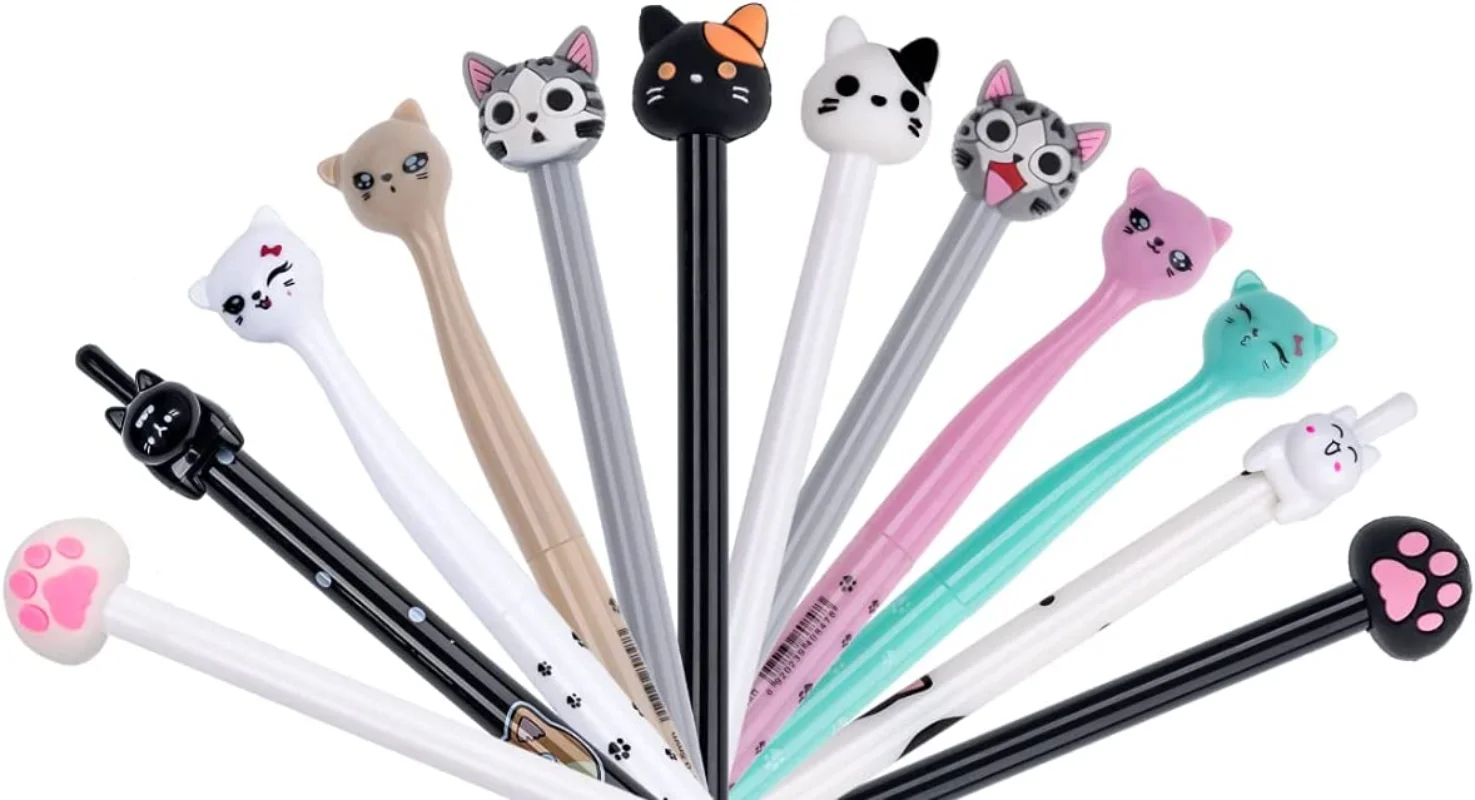 100 Pcs Cute Cat Gel Pens,writing Pens,Animal Black Ink for Kids Office School Supplies Wholesale Stationery