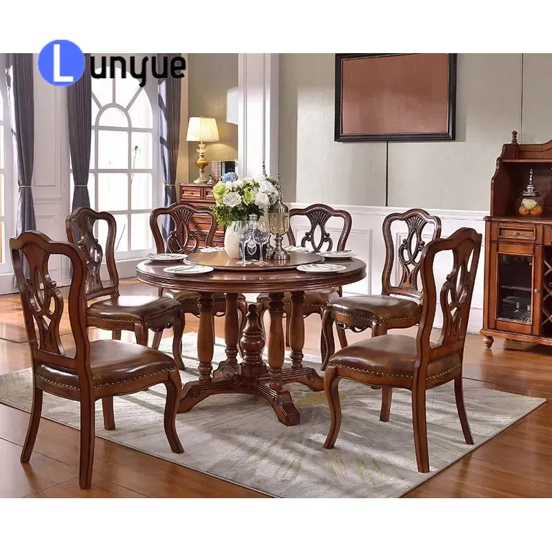 Classic American Round Solid Wood Dining Table High Quality Sturdy Furniture for Home Kitchen Living Room Durable Elegant