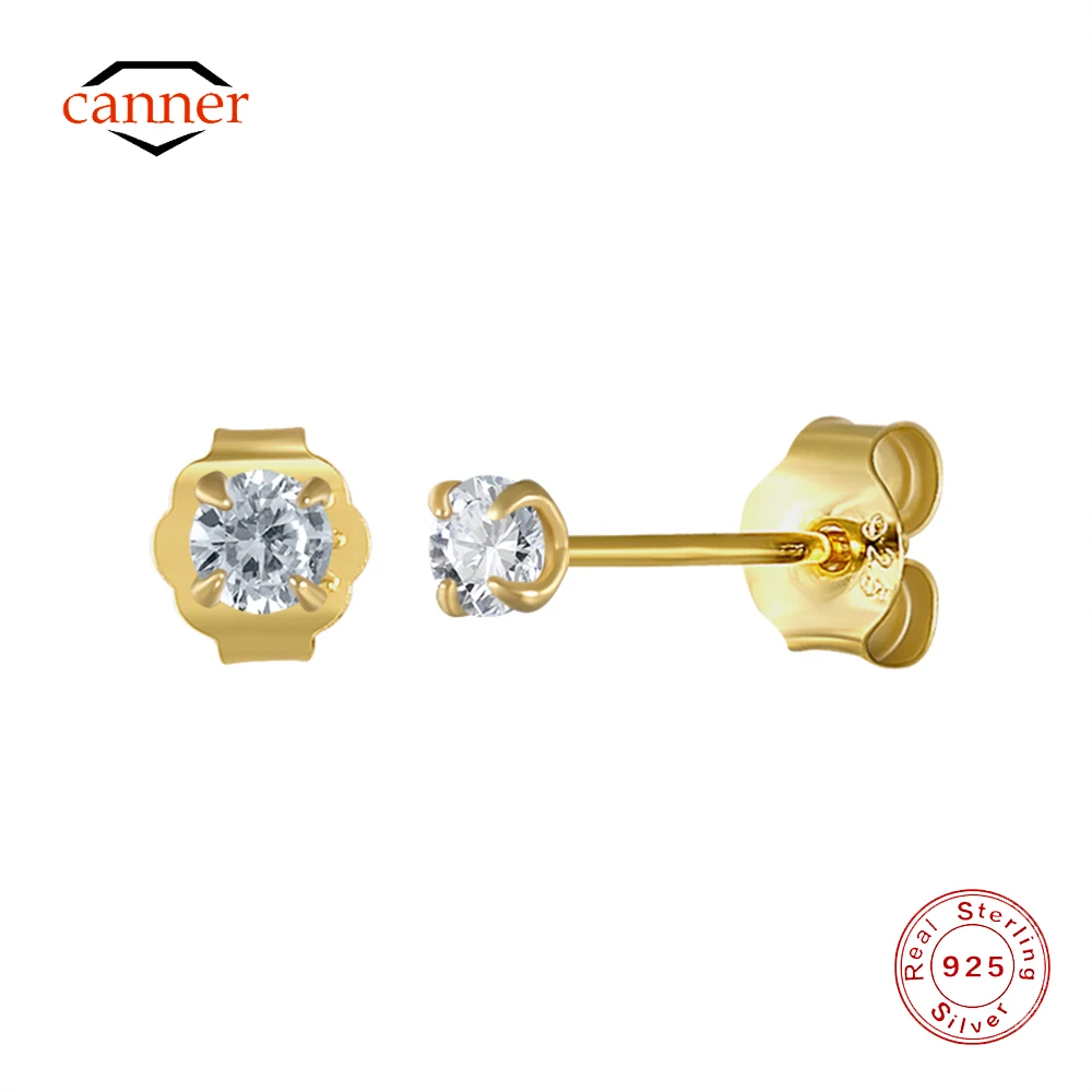 

CANNER 1 Pair 2.5mm Four Clawed CZ 925 Sterling Silver Stud Earrings For Women Ins Classic Earring Gift boucles d'oreilles femme
