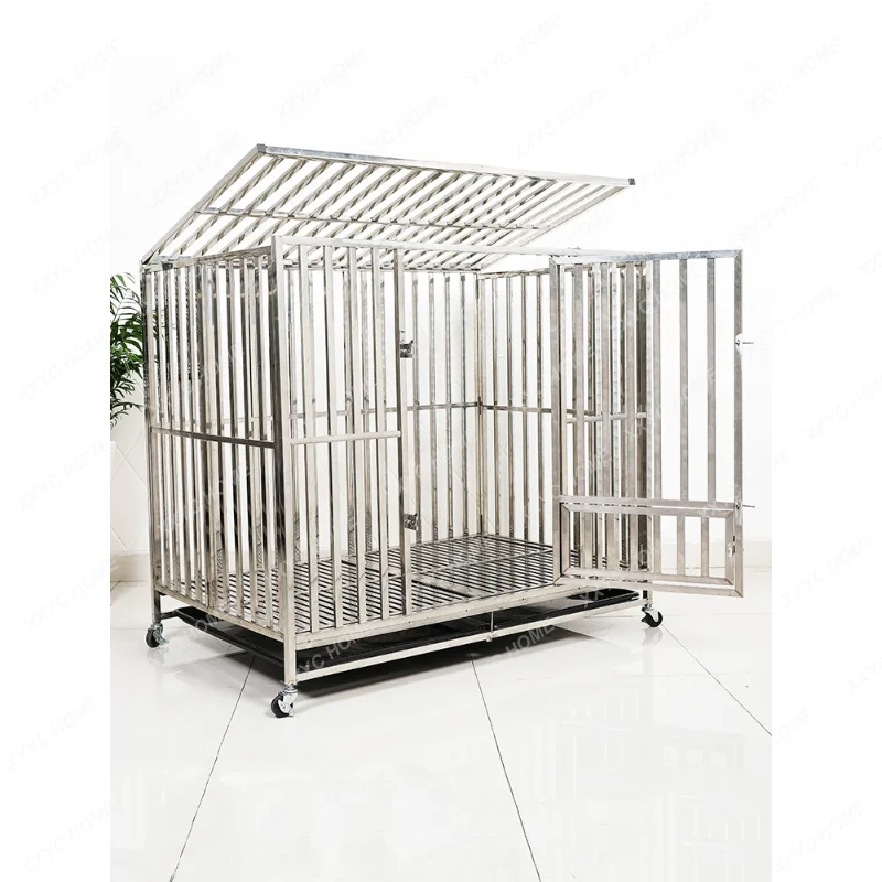 

304 Material Square Tube Thickened Fold Stainless Steel Dog Crate Medium Large Dog Pet Cage Screw-Free Installation