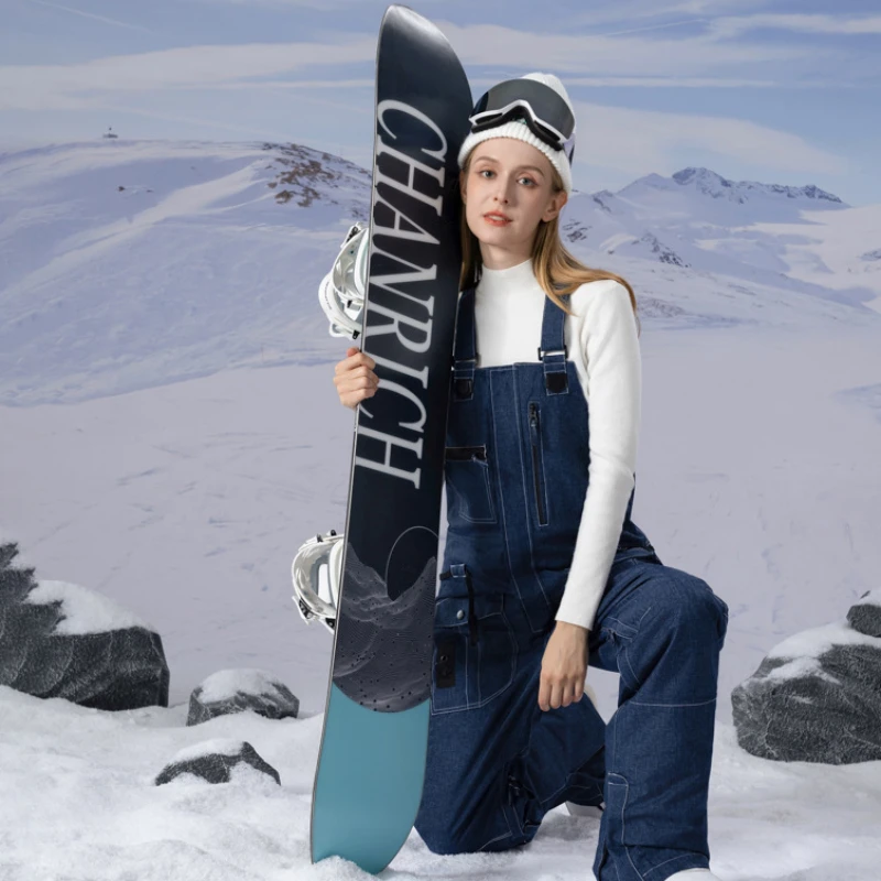 2024 New Outdoor Mountain Woman Skiing Jumpsuit Waterproof Jeans Men Snowboard Denim Overalls Windproof Snow Cargo Pants Clothes