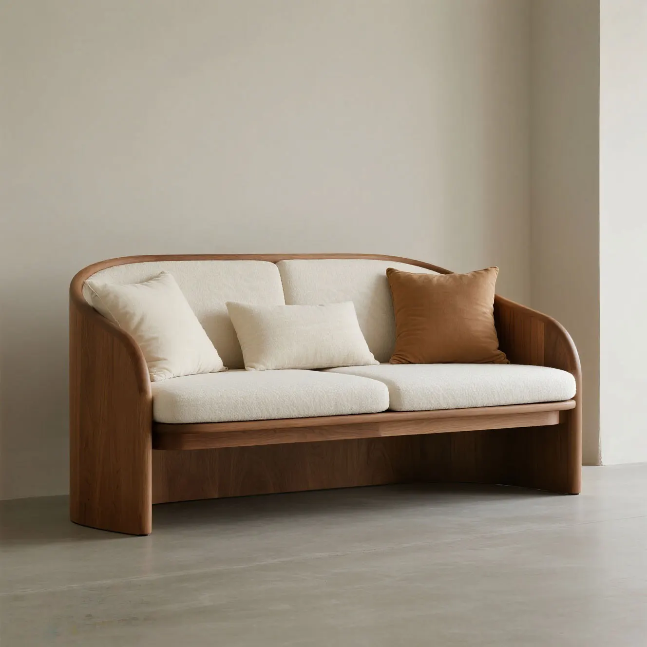 CX antique style, curved warm wooden frame Chinese minimalist style solid wood double sofa