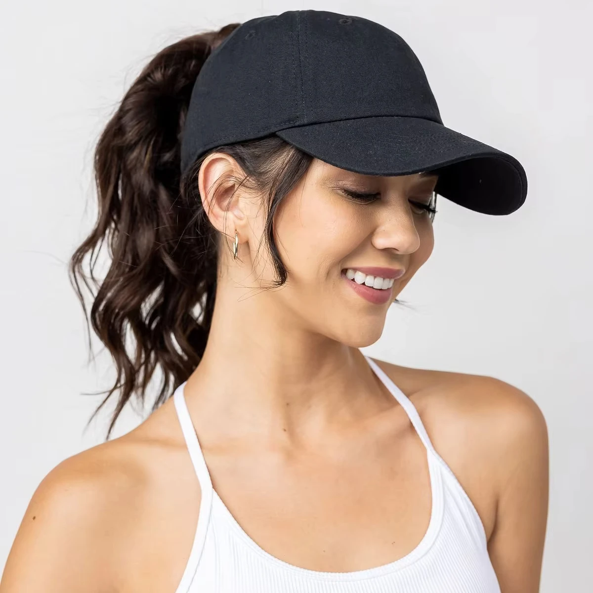 Hat for women, high ponytail, vintage vintage, washed, soft top, duckbill cap, versatile, solid color, baseball cap, spring and image 3