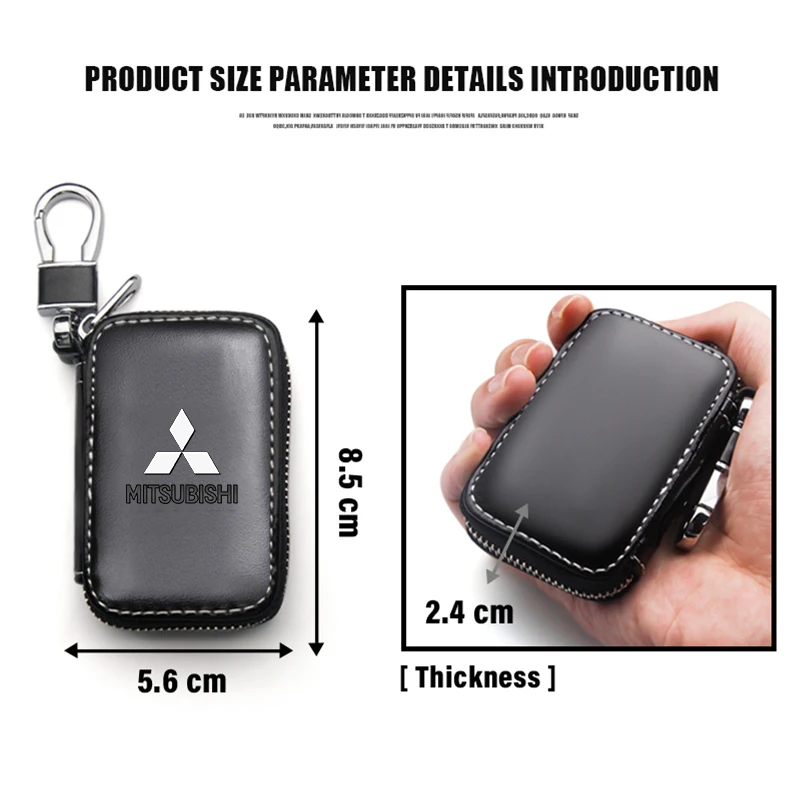 Leather Car Key Case Cover Keychain Zipper Bag Protector Car Key Pouch Bag for Mitsubishi ASX Lancer L200 Pajero Sport Attrage