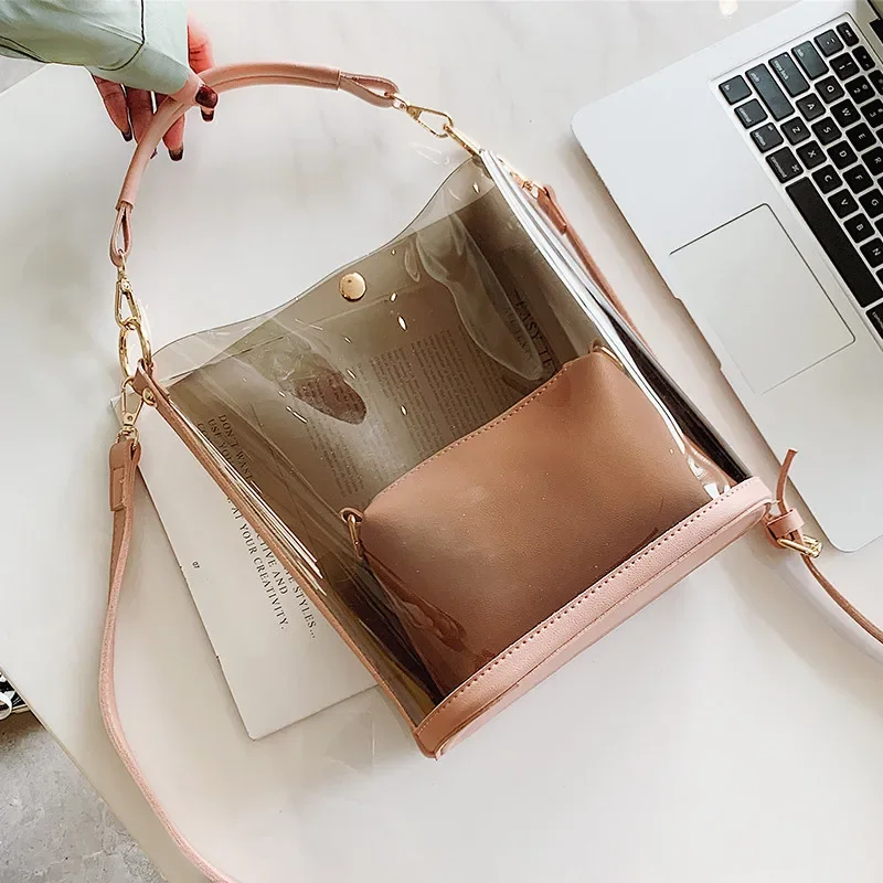 Bolso transparente de verano para mujer, bolso de playa de PVC, bolsos cruzados para mujer, bolso de hombro tipo Bombonera para mujer, bolsos y monederos 2 unids/set