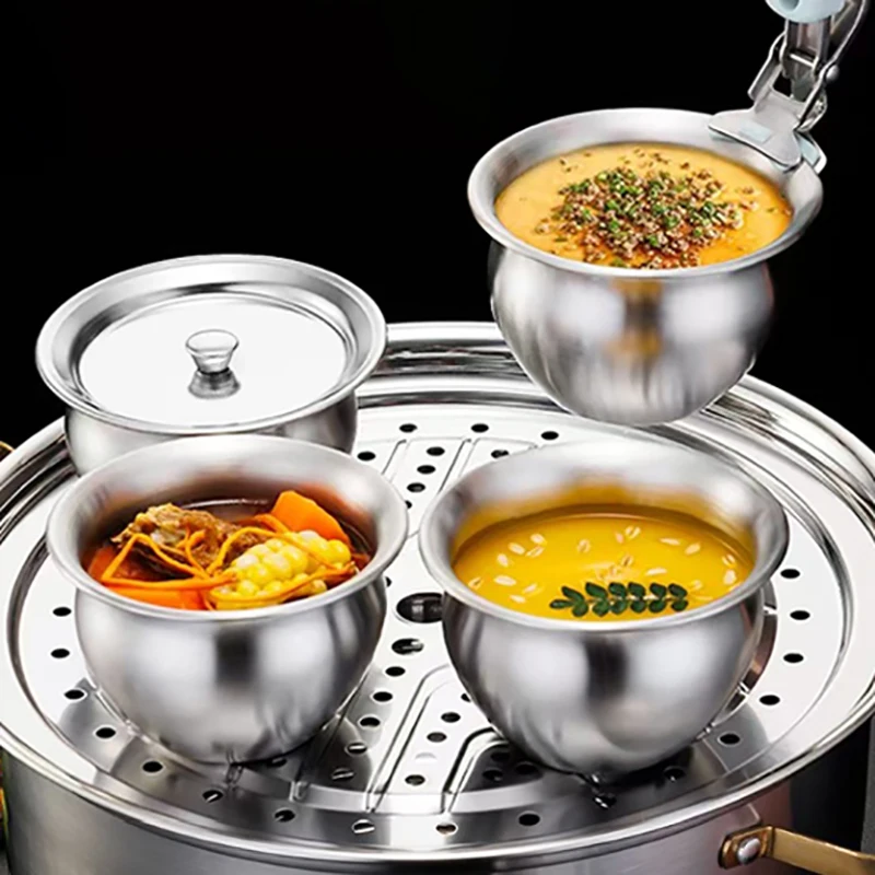 With Lids Soup Cup Food Container Kitchen Tableware Supplies Stainless Steel Steamed Egg Bowl Ramen Rice Fruit Salad Stew Bowls