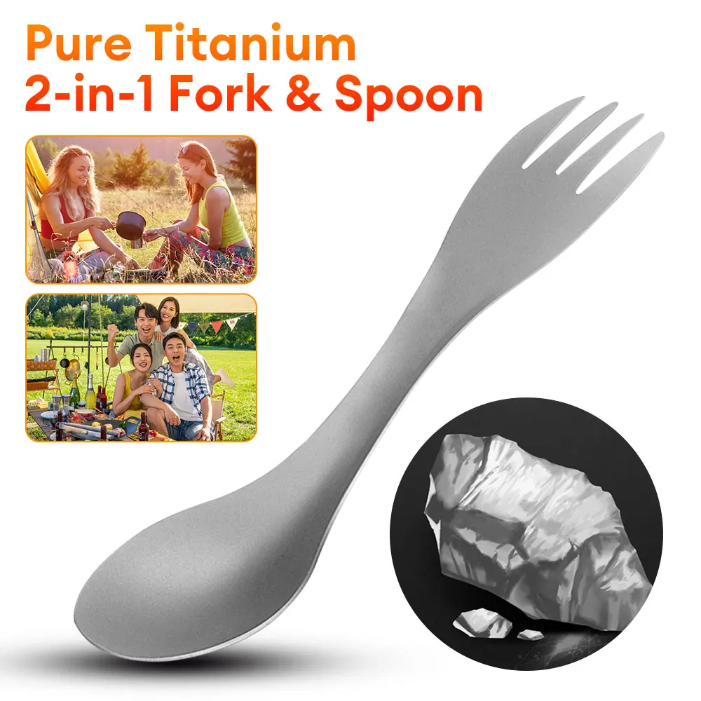 

1Pc Titanium Spork 2-in-1 Spoon Ultralight Cookware Portable Fork Knife Outdoor Camping Picnic Travel Eco-Friendly Flatware