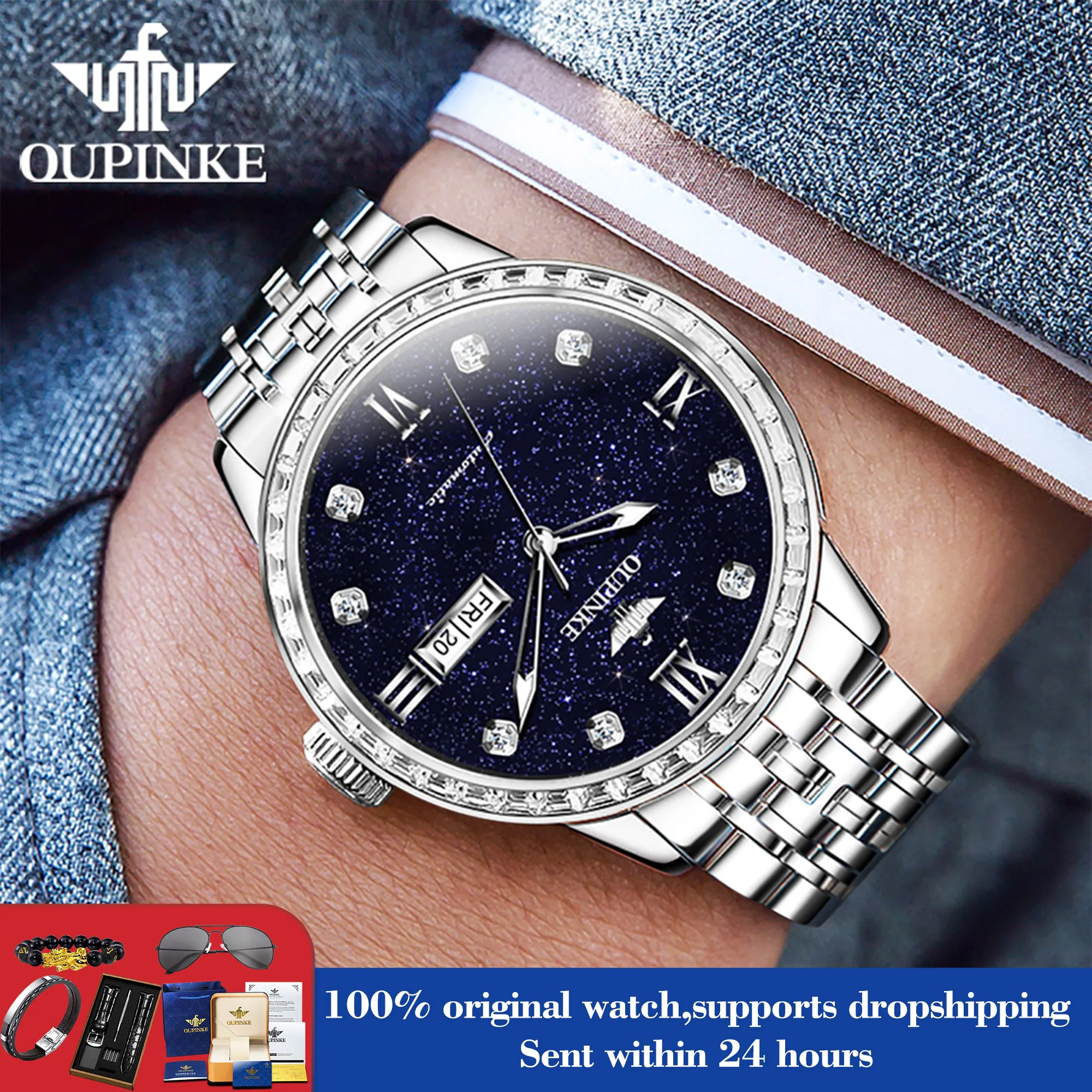 

OUPINKE 3241 мужские часы модные механические часы со звездным небом для мужчин MIYOTA механизм двойной календарь 50 м водонепроницаемые мужские ручные часы