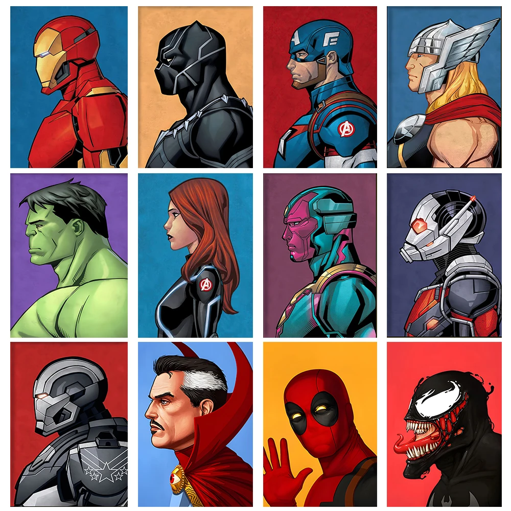 Pósteres artísticos de pared de superhéroes de películas de Disney Marvel, SpiderMan, Iron Man, decoración sencilla para el hogar, pintura en lienzo, imágenes impresas de murales