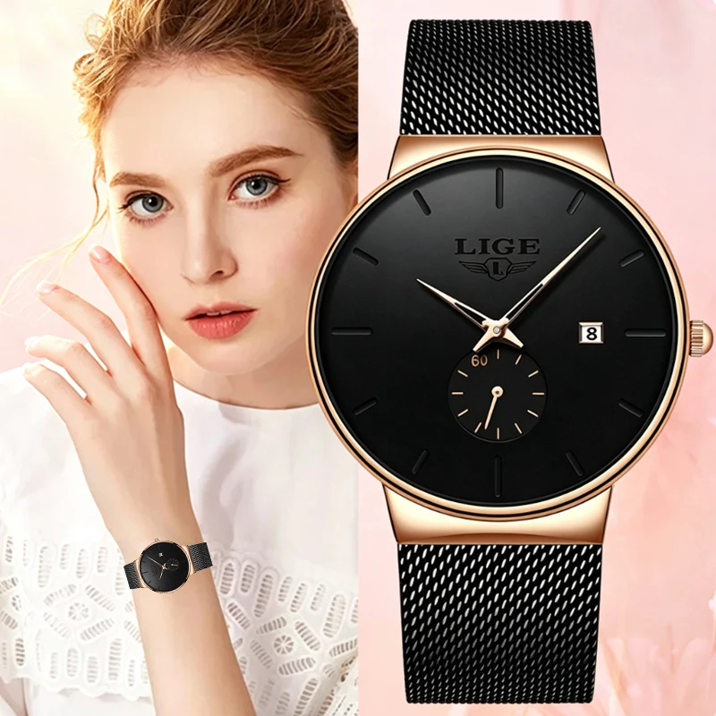 LIGE Classic Elegant Woman Watch Luxury Fashion Retro Steel Mesh Band Wristwatch Quartz Ladies Women's Watches Relogio Feminino