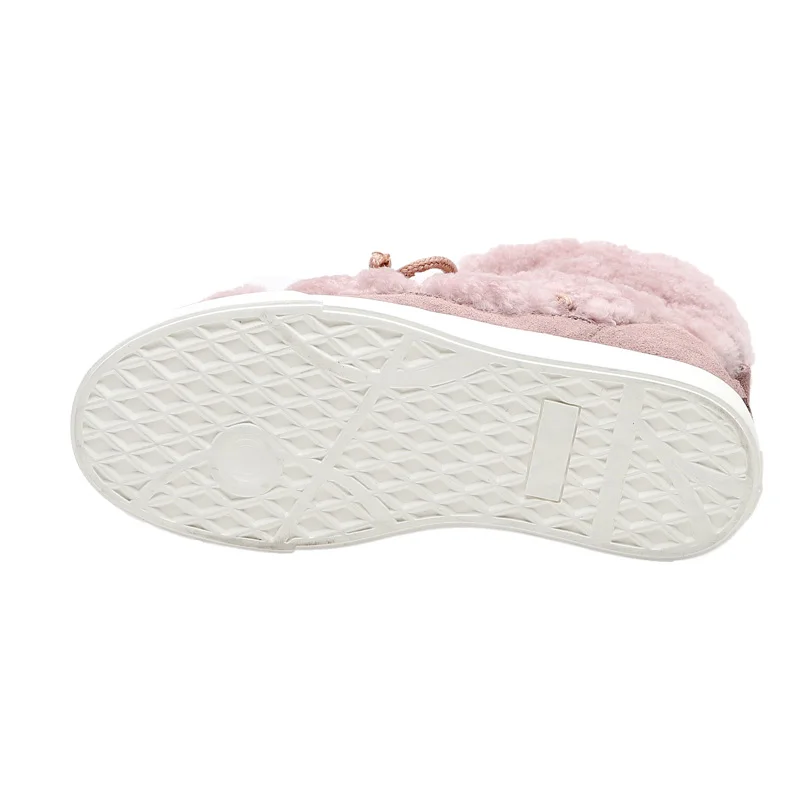 Women Ankle Boots SmallHut Winter Nature Suede Flat Shoes Elegant Ladies Beige Pink Lace Up Round Toe Wool Snow Boots