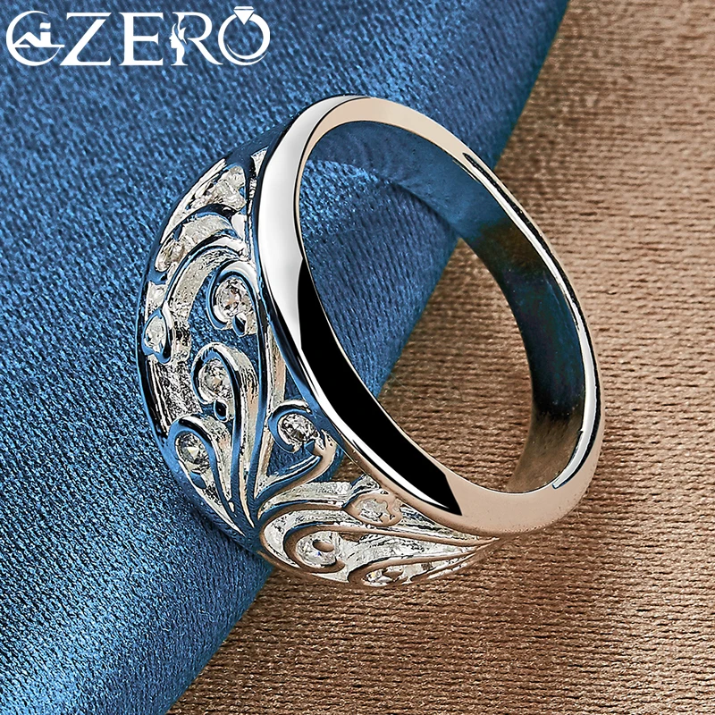 ALIZERO 925 Sterling Silver Hollow Flower Zircon Ring For Women Engagement Band Wedding Rings Fashion Party Charms Jewelry Gift