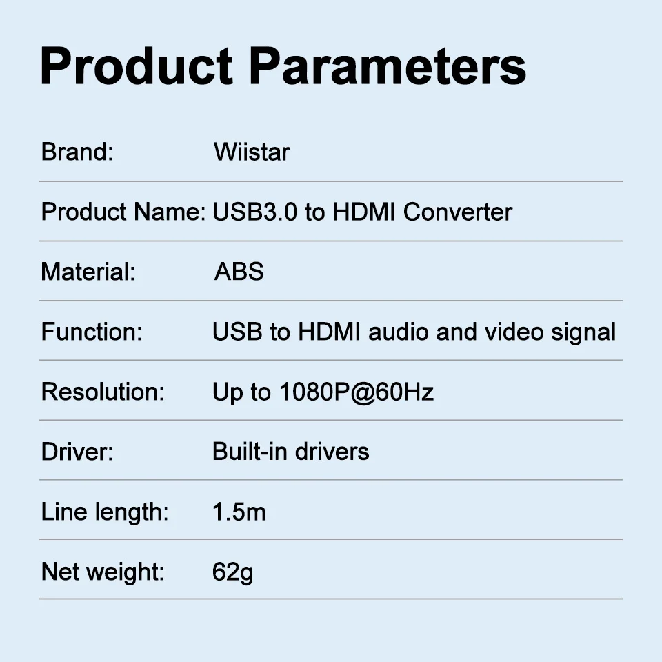 USB 3.0 to HDMI Adapter Converter Video Cable 1.5M 1080P Built-in Chip&Driver Male to Male USB to HDMI External Graphics for PC